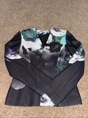Tahari Black Floral Panel Blazer Jacket 4